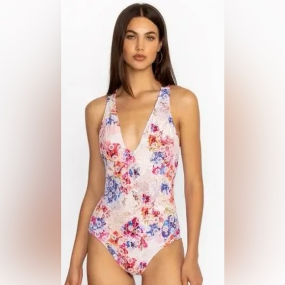 Johnny Was Swimsuit Summer Days Eyelet Crossback One Piece Sz S Boho Summer NWT - Picture 1 of 11